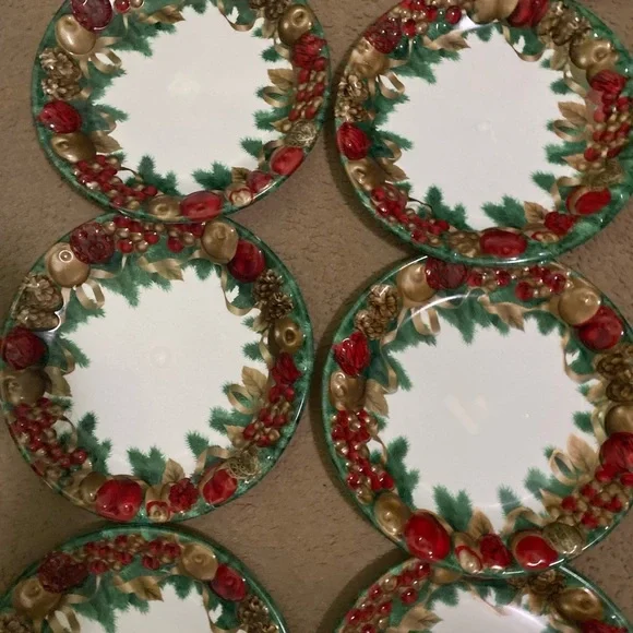 Vintage Set Of 9 Melamine 15”x15”Festive Holiday Large Round Serving 3D Platters - Picture 7 of 15